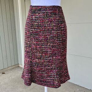 Talbots Petites Bouclé Tweed Skirt 6P Multicolor Pink Green Black Holiday